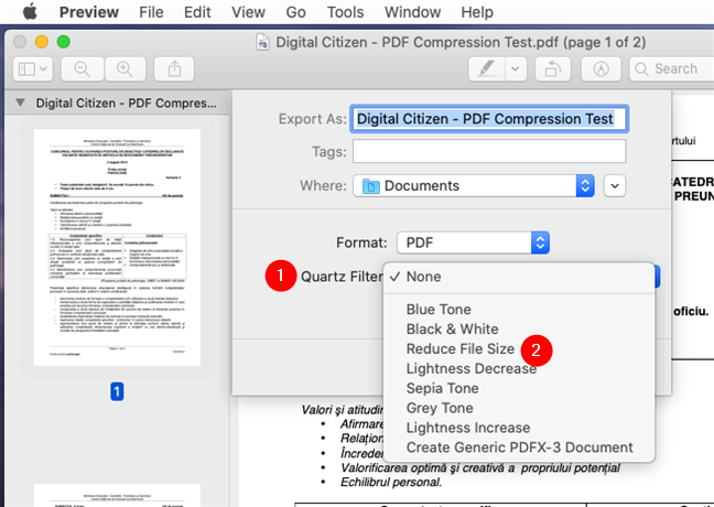 Choosing to Reduce File Size to make the PDF smaller