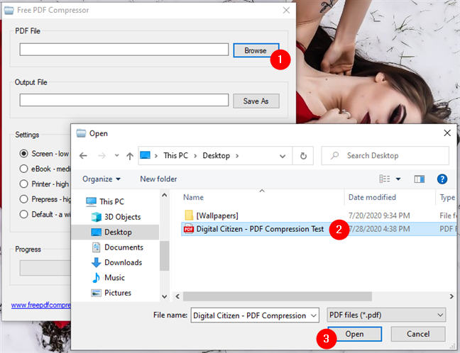Selecting the PDF to compress
