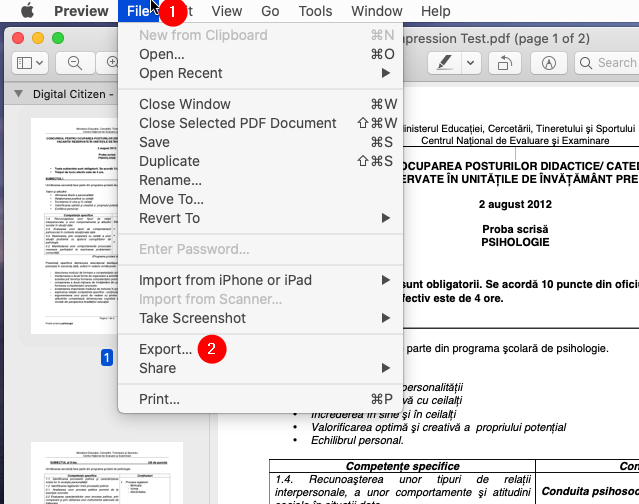 Opening the PDF in Preview on a Mac and choosing to Export it