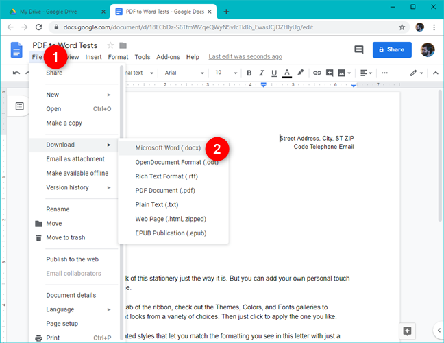 The editable document from Google Drive can be downloaded as a Word document