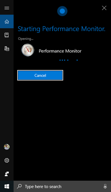 Cortana opening Performance Monitor