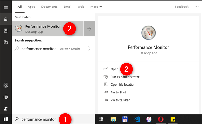 Opening the Performance Monitor in Windows 10