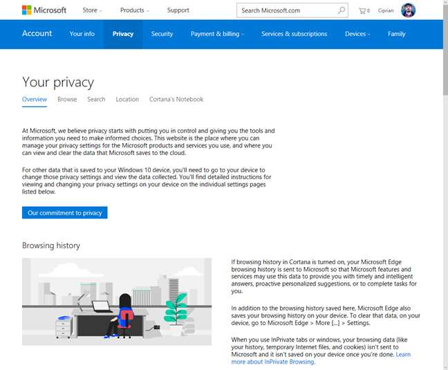 Microsoft, stored, privacy, personal, data