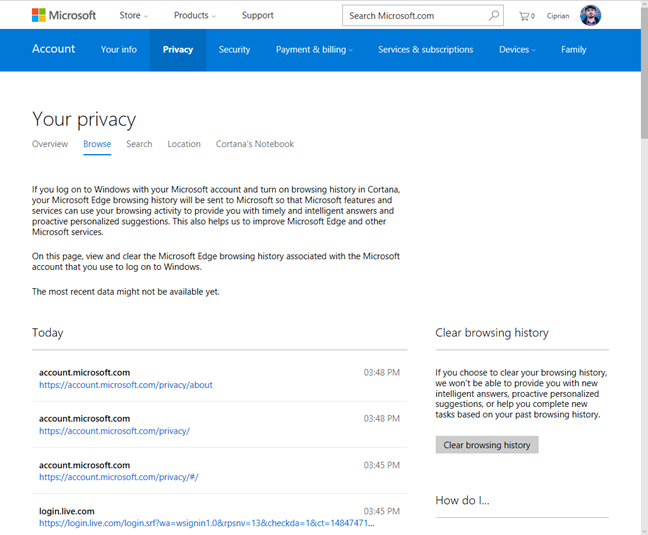 Microsoft, stored, privacy, personal, data