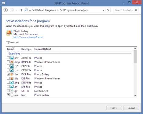 Windows Photo Gallery, set, default, image, pictures, viewer, files, types