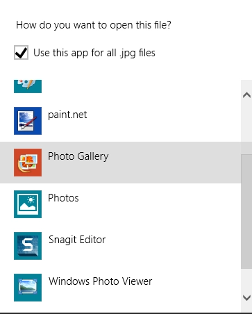 Windows Photo Gallery, set, default, image, pictures, viewer, files, types