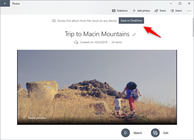 Saving a photo album to OneDrive