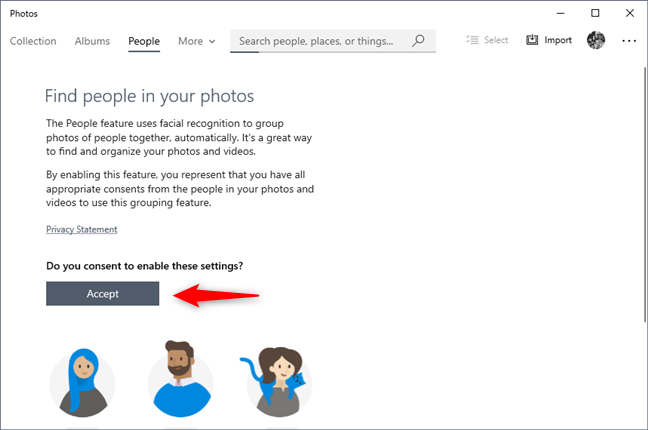 Accept to use facial recognition in your photos