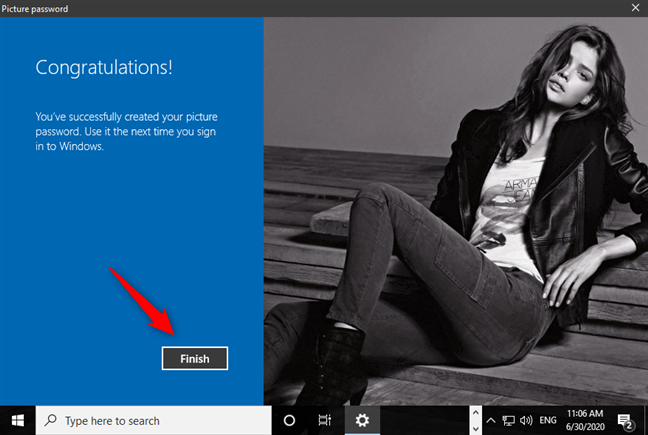 Finishing the picture password creation process