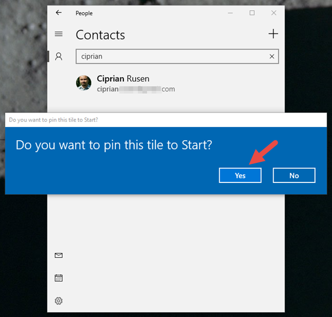Windows 10, pin contacts, pin people