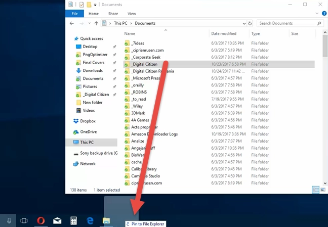 Windows, pin folder, taskbar