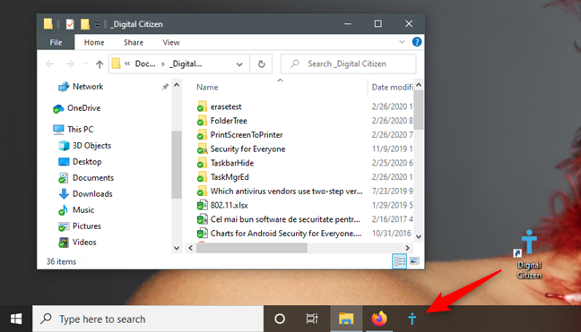 Folder shortcut pinned to the taskbar