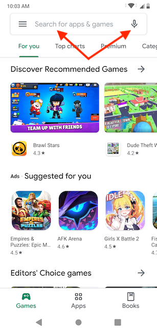 Start searching for the app or game you want