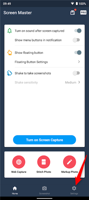 Tap on Settings to change screenshot format
