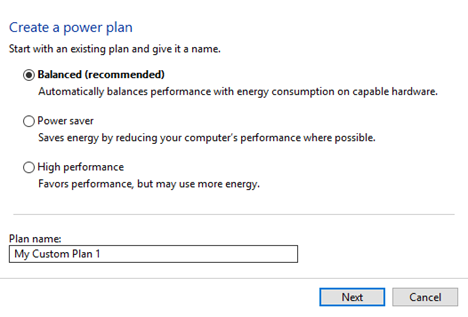 Power Plan, Create, Custom, Windows