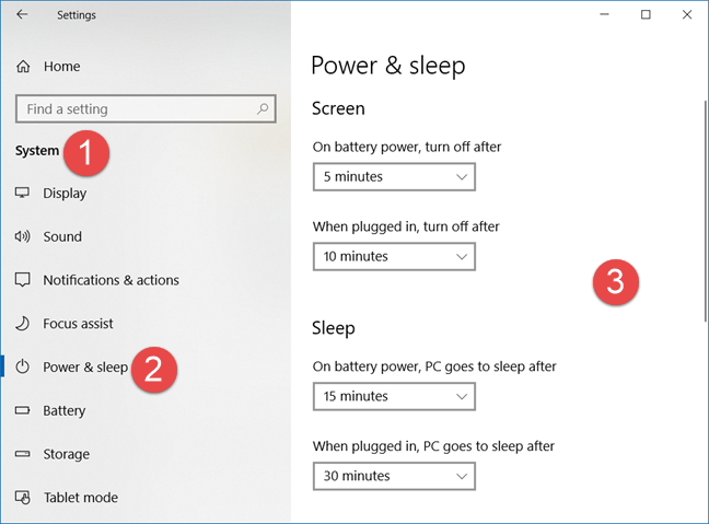 Windows, Power plan, settings