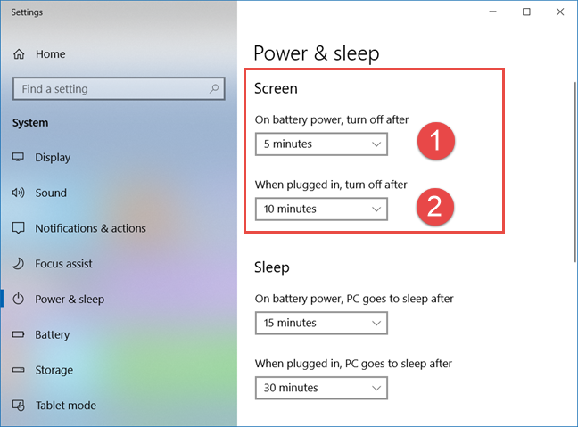 Windows, Power plan, settings