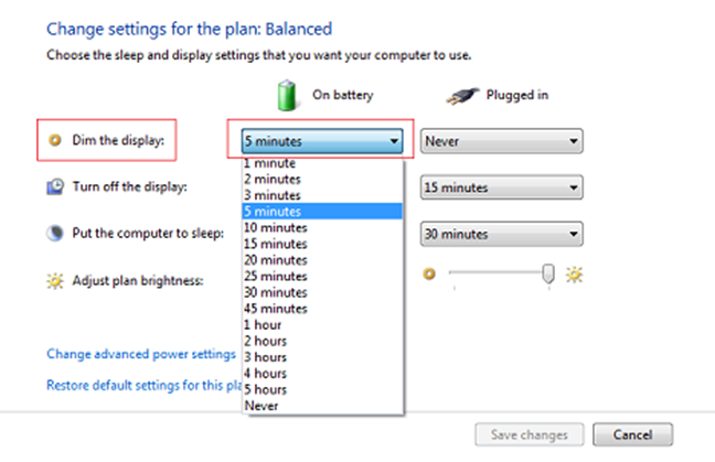 Windows, Power plan, settings