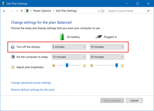 Windows, Power plan, settings