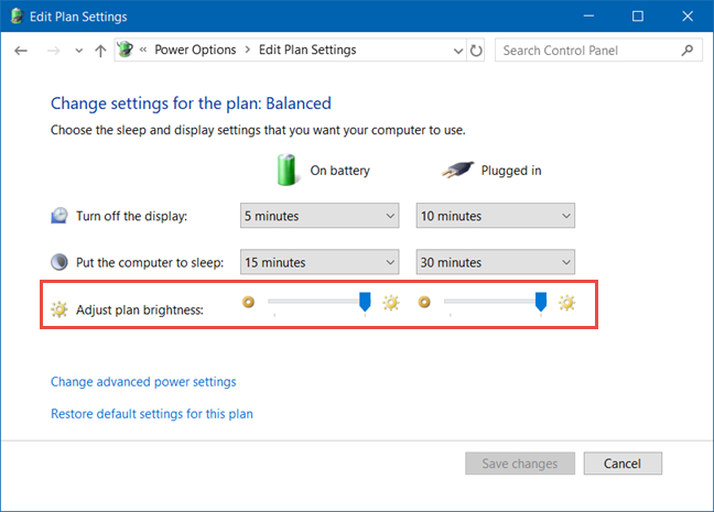 Windows, Power plan, settings