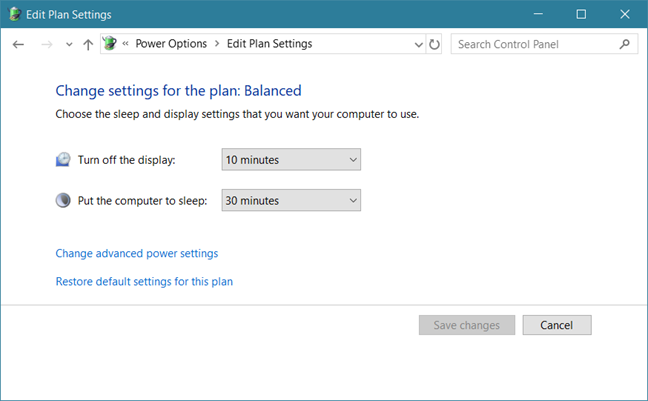 Windows, Power plan, settings