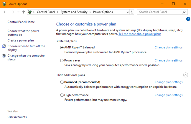 Windows, power plans