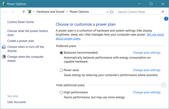 Windows, power plans