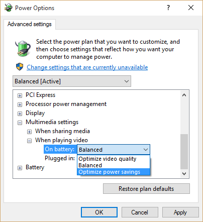 power options, power plan, settings, savings, Windows