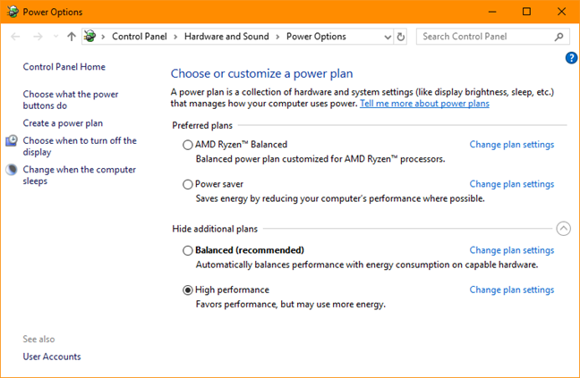 Windows 10, power slider