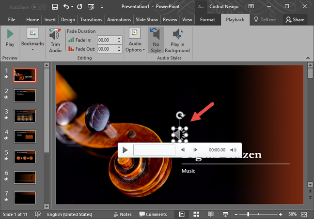 PowerPoint, audio, insert