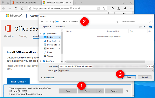 Saving the Office installer file