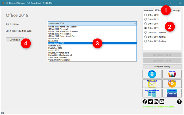 Using Windows ISO Downloader to download PowerPoint 2019