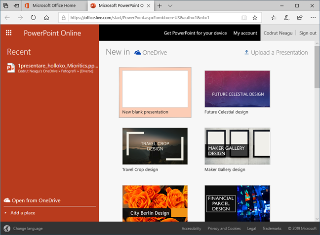 What PowerPoint Online looks like