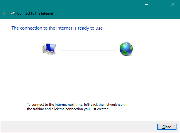 The connection to the Internet is ready to use