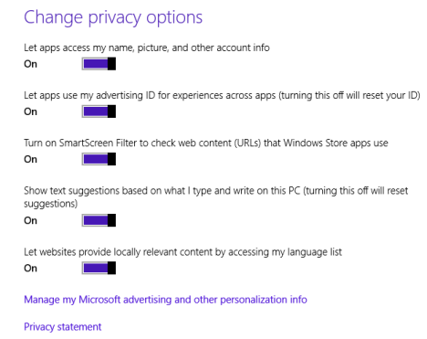 Windows 8.1, privacy, settings, location