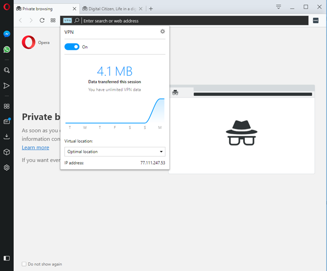 VPN in Opera's private browsing mode