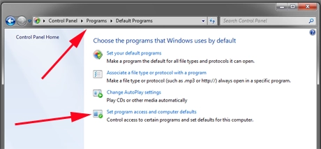 Set Program Access and Computer Defaults, Windows 7