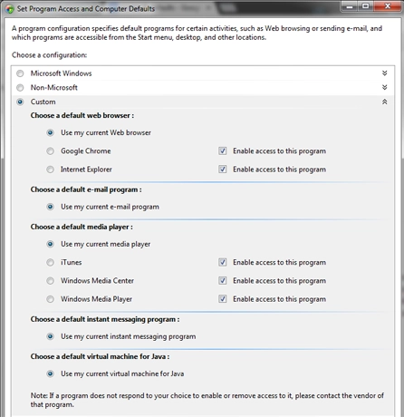 Set Program Access and Computer Defaults, Windows 7