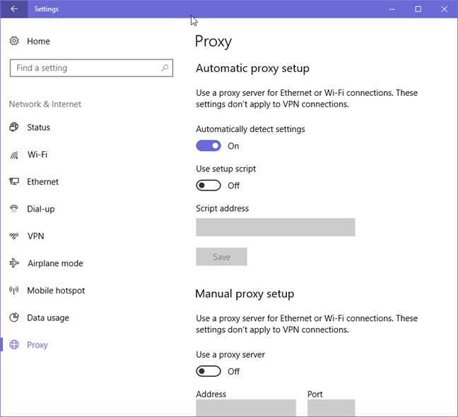 Windows 10, прокси-сервер, настройки