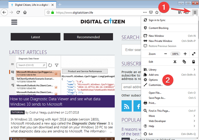 Открыть параметры в Mozilla Firefox