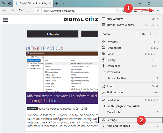 Откройте настройки в Microsoft Edge