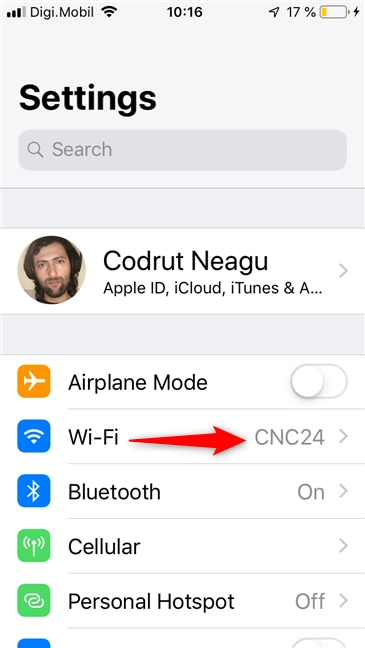 The Wi-Fi entry from the iPhone's Settings app
