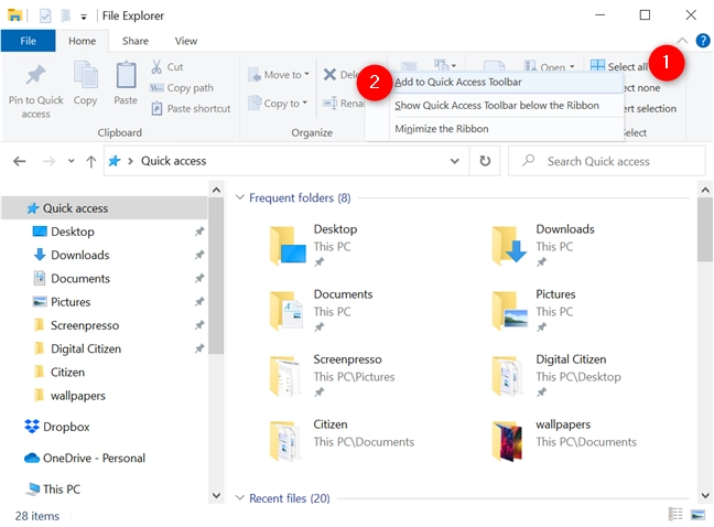Adding a button to the Quick Access Toolbar