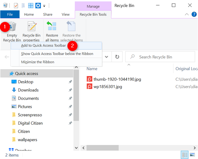Add Empty Recycle Bin to the Quick Access Toolbar