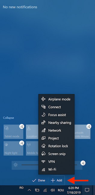 Click or tap Add to enable more Quick actions
