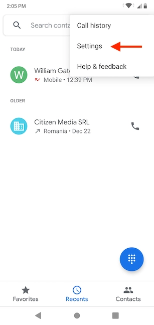 Access the Settings of the Phone app