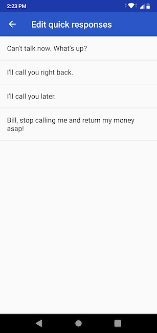Your message replaces one of the predefined samples