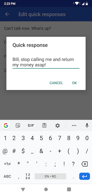 Enter your new message and press OK