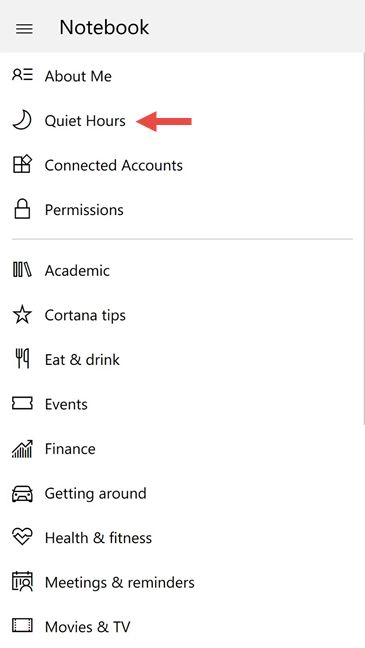 Windows 10 Mobile, Quiet hours, enable, configure, start, stop, notifications