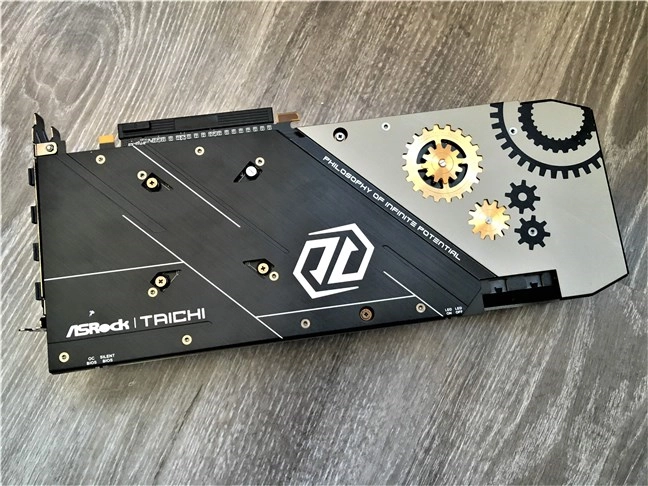 The metal backplate of the ASRock Radeon RX 5700 XT Taichi X 8G OC+